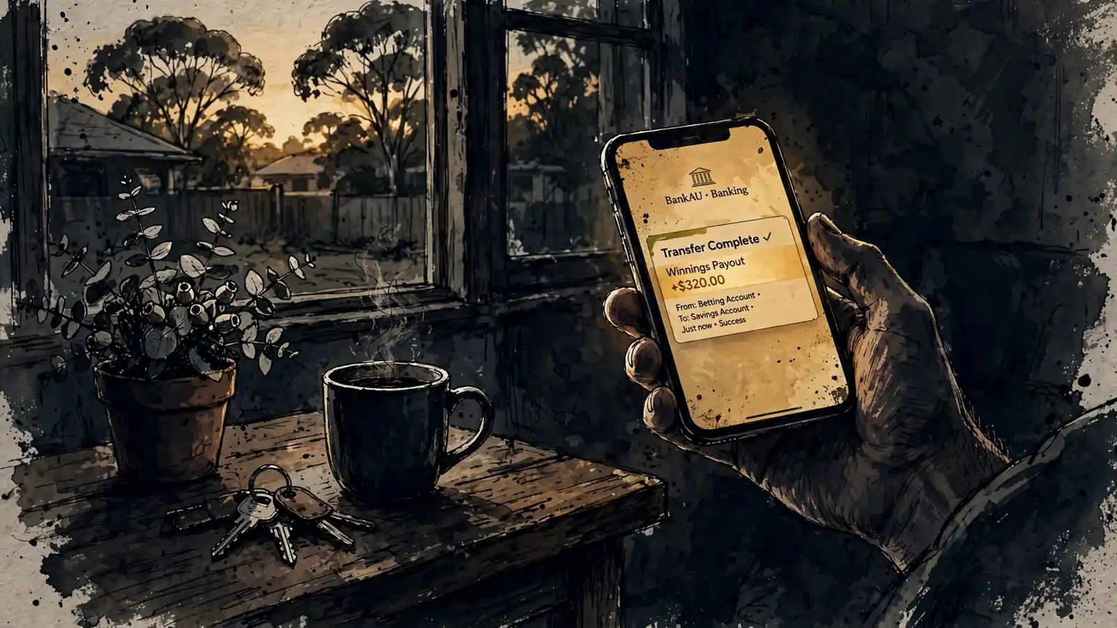 Australian player checking fast casino withdrawal on smartphone at home.
